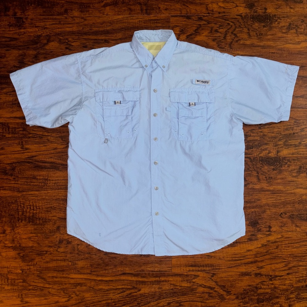Columbia PFG Bahama II Fishing Shirt Short Sleeve Men’s Button-Down Sky Blue